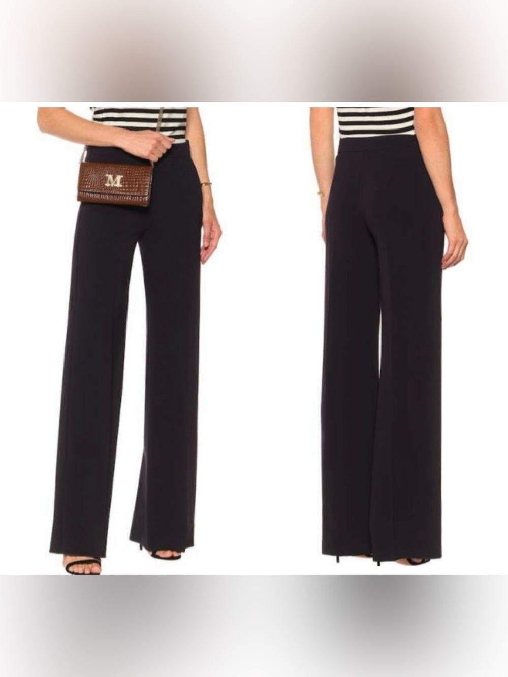MaxMara Tundra Trouser Crepe Wide Leg Pants Black US Size 8 Long Luxury NEW